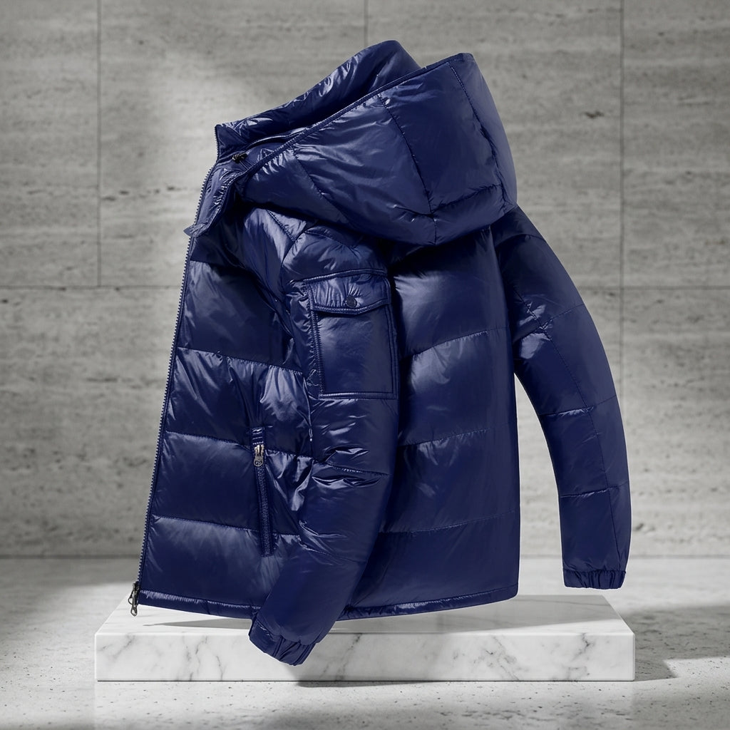 Men's Glossy Down Puffer Jacket with Detachable Hood