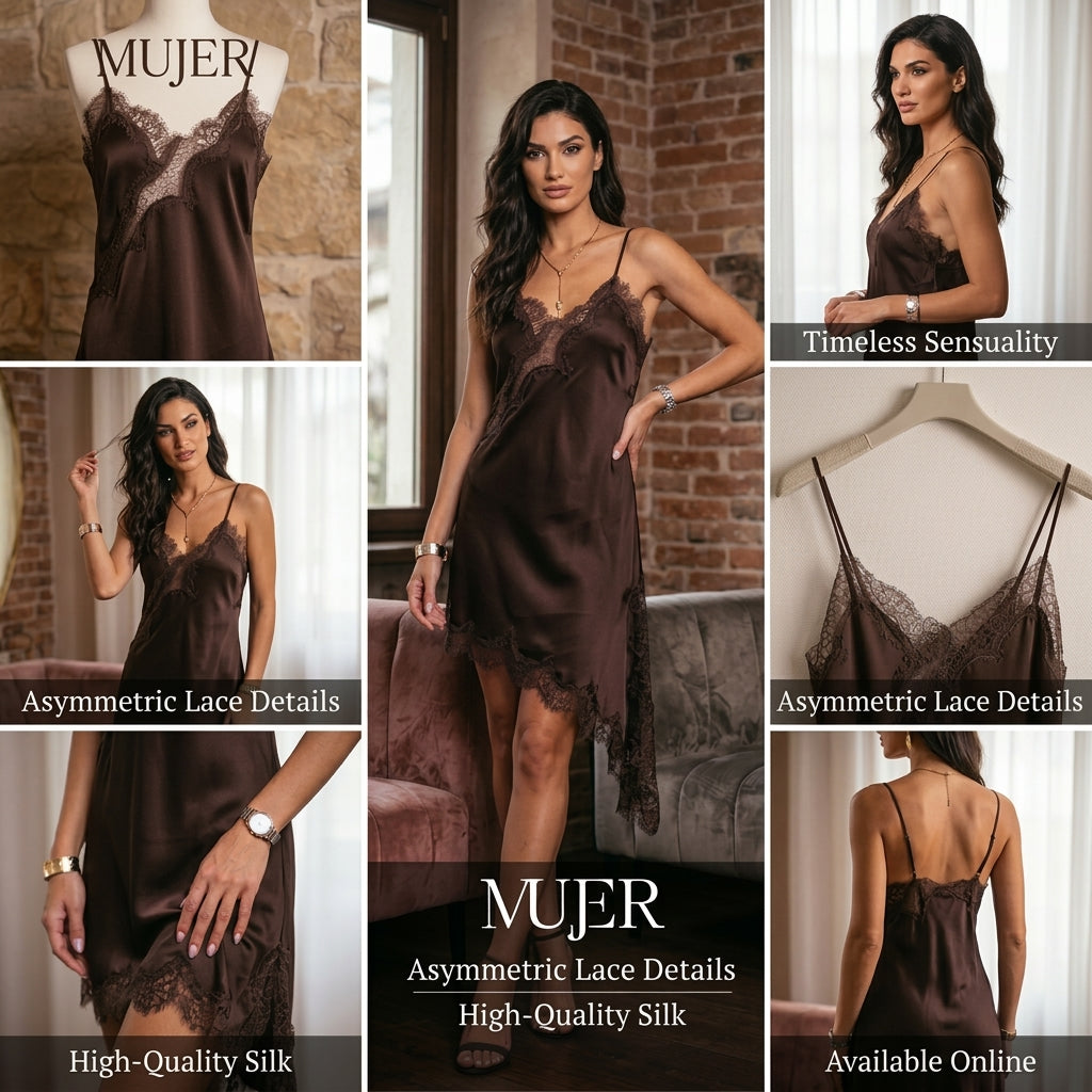 Women's Asymmetric Lace Satin Mini Dress