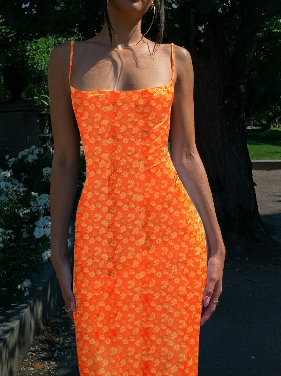 Women's Floral Backless Square-Neck Maxi Dress