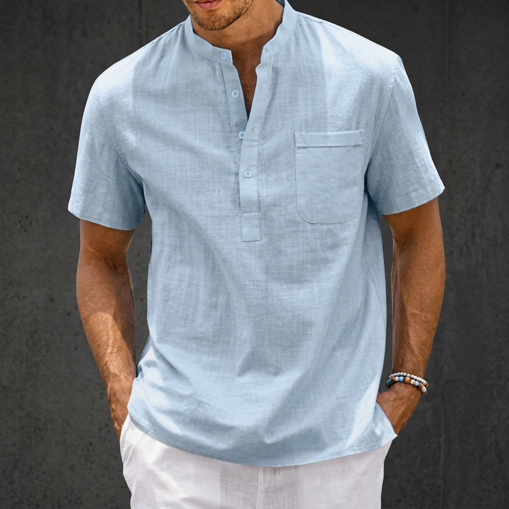 Men's Linen-Blend Short Sleeve Henley Shirt