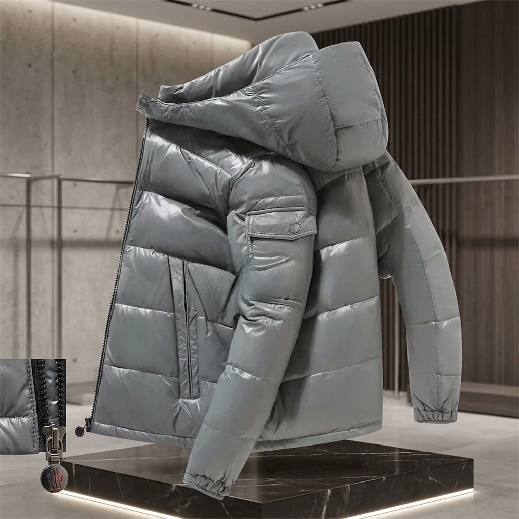 Men's Glossy Down Puffer Jacket with Detachable Hood