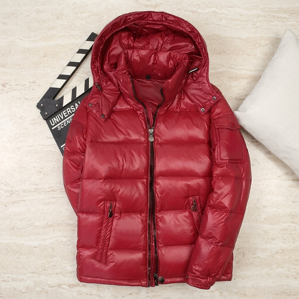 Men's Glossy Down Puffer Jacket with Detachable Hood