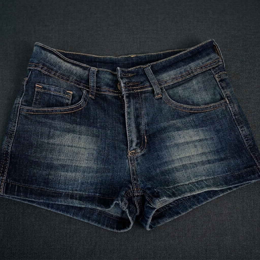 Shorts in denim stretch skinny a vita bassa