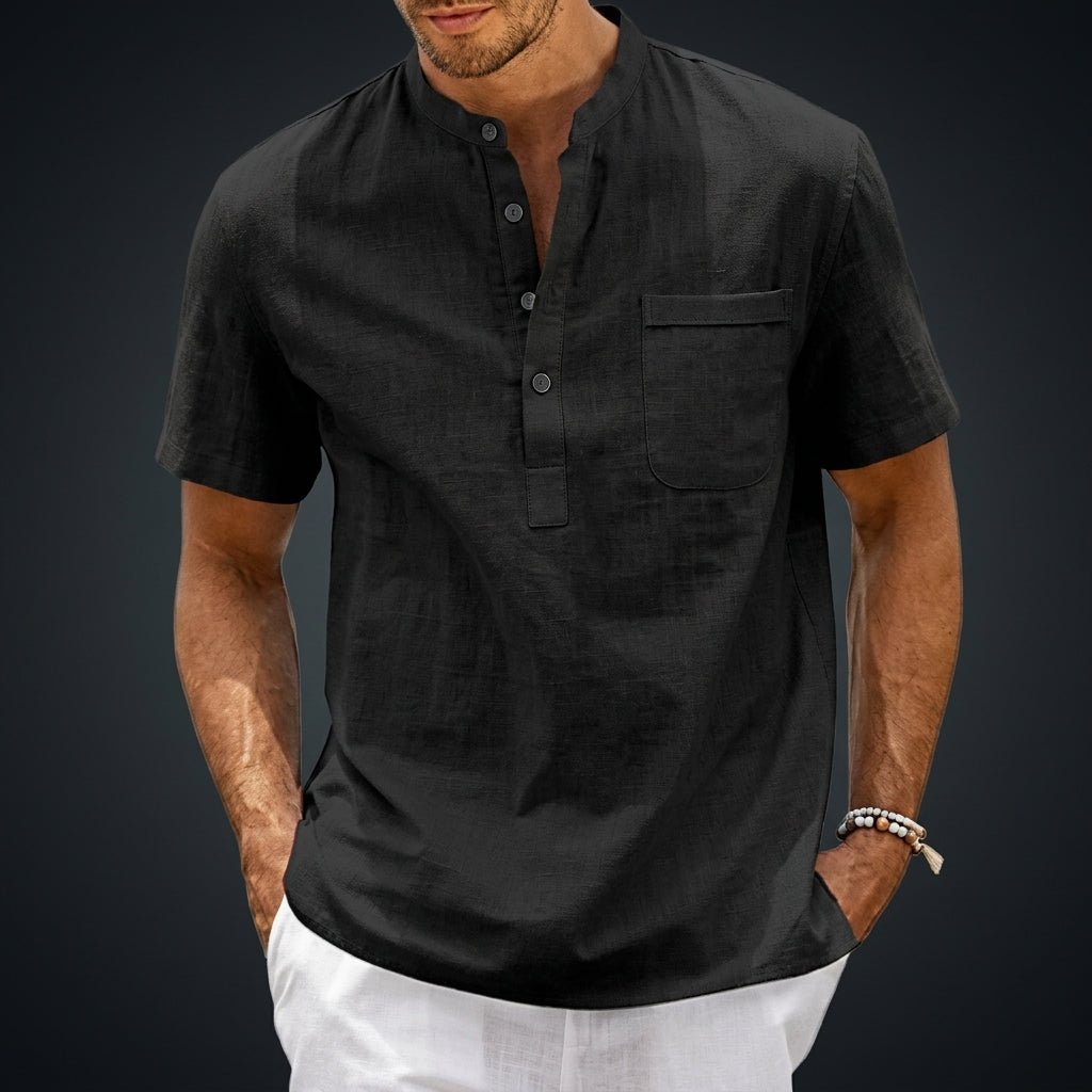 Men's Linen-Blend Short Sleeve Henley Shirt