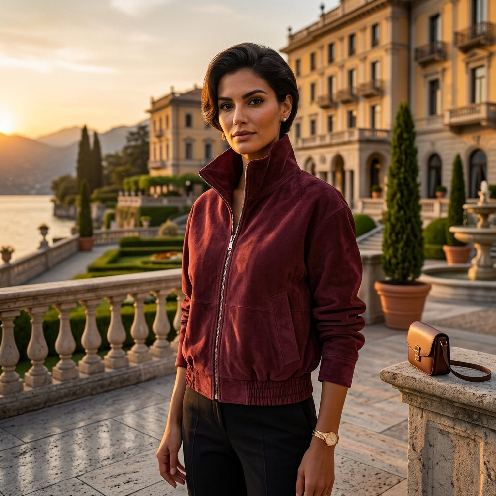 Women's Suede-Touch Velvet Bomber Jacket