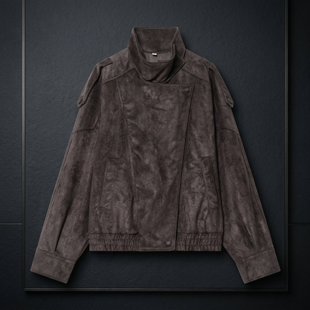 Women's Oversized Vegan Leather Stand-Collar Jacket