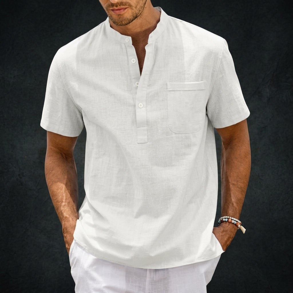 Men's Linen-Blend Short Sleeve Henley Shirt
