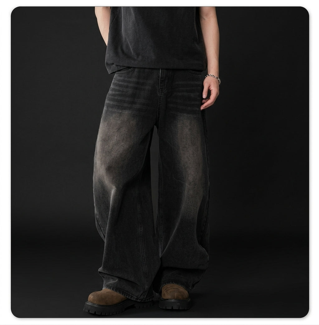 Jeans baggy a gamba larga in denim pesante