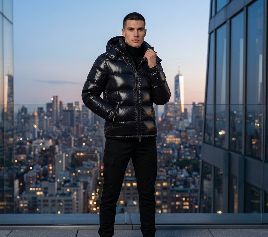 Men's Glossy Down Puffer Jacket with Detachable Hood