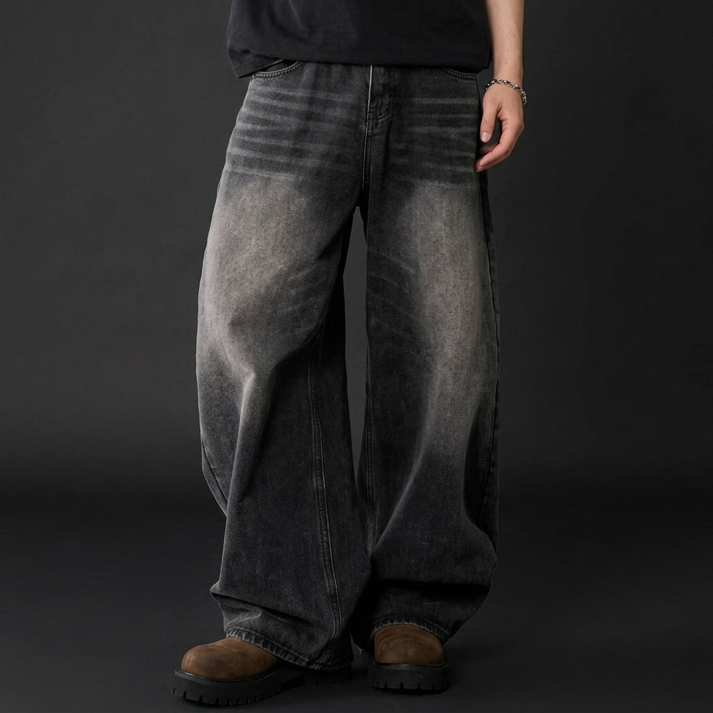 Jeans baggy a gamba larga in denim pesante