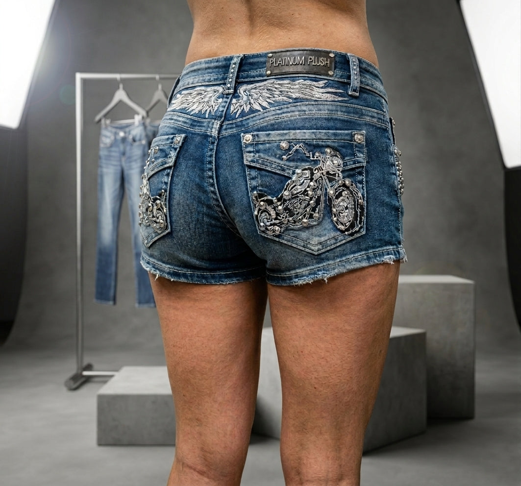 Pantaloncini in denim Y2K Rider | Vintage Biker Edition