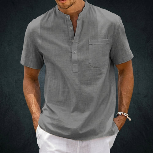 Men's Linen-Blend Short Sleeve Henley Shirt