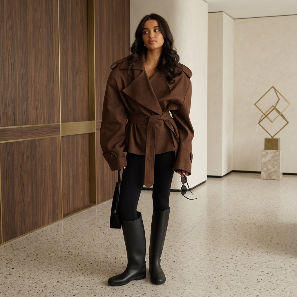 Trench coat con cintura e scollo a V