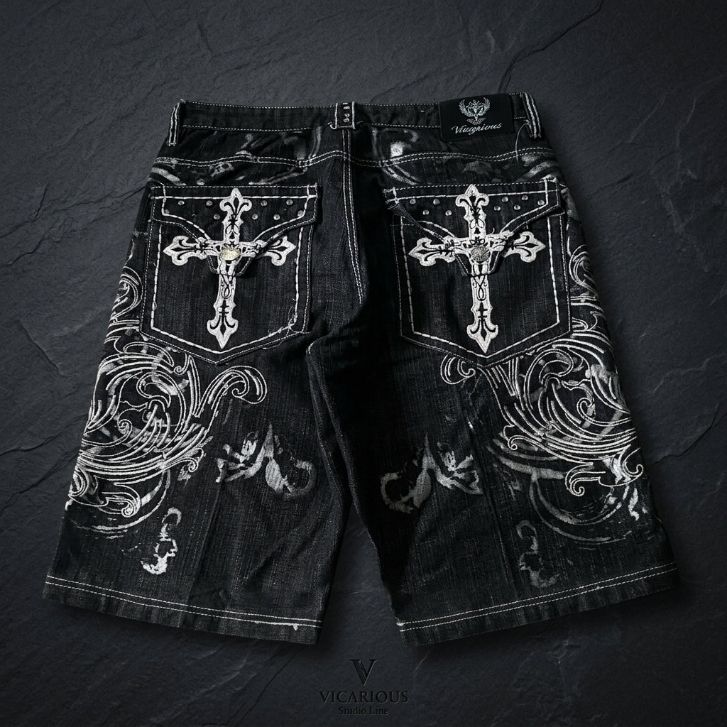 Women's Y2K Embroidered Baggy Denim Shorts