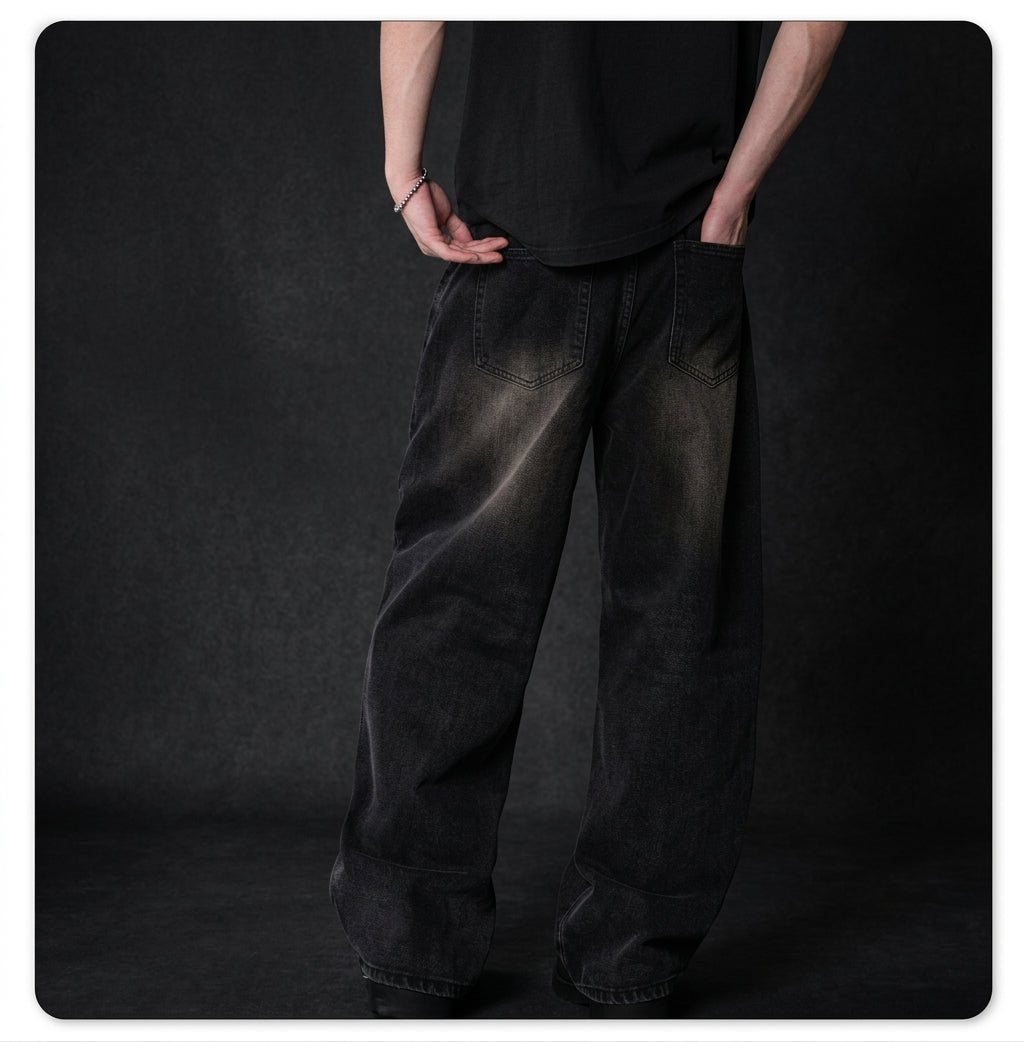 Jeans baggy a gamba larga in denim pesante