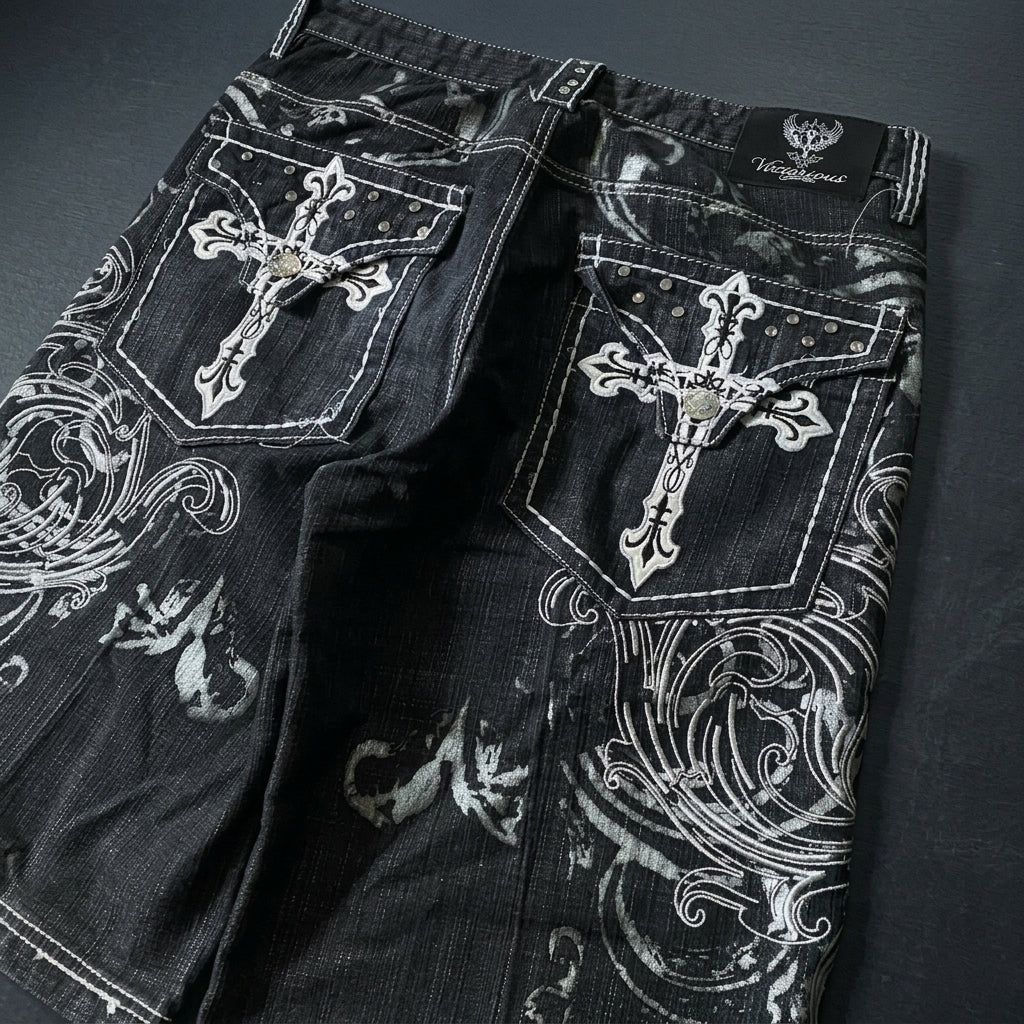 Women's Y2K Embroidered Baggy Denim Shorts