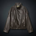 Women's Oversized Vegan Leather Stand-Collar Jacket