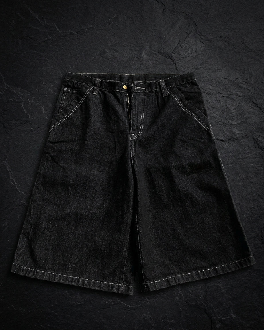 Pantaloncini in denim baggy con ricami pesanti stile Y2K