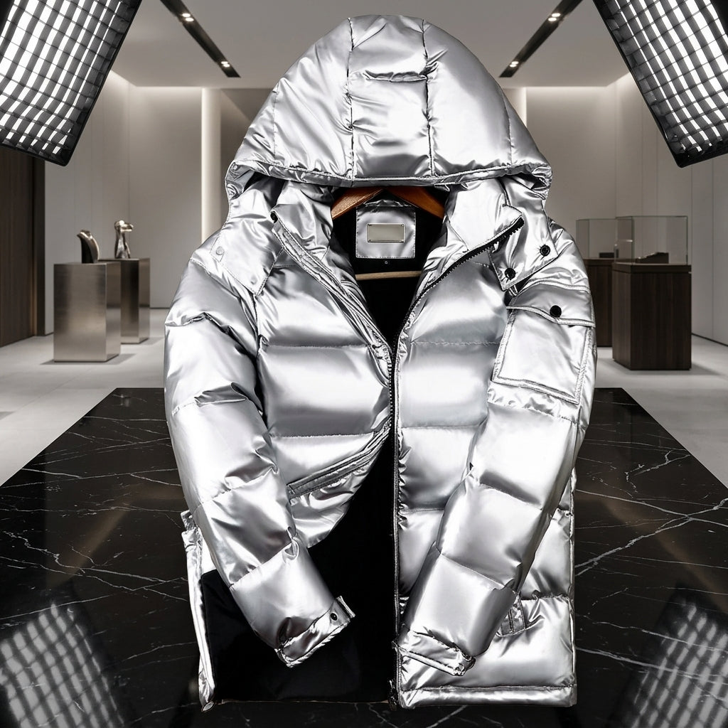 Men's Glossy Down Puffer Jacket with Detachable Hood