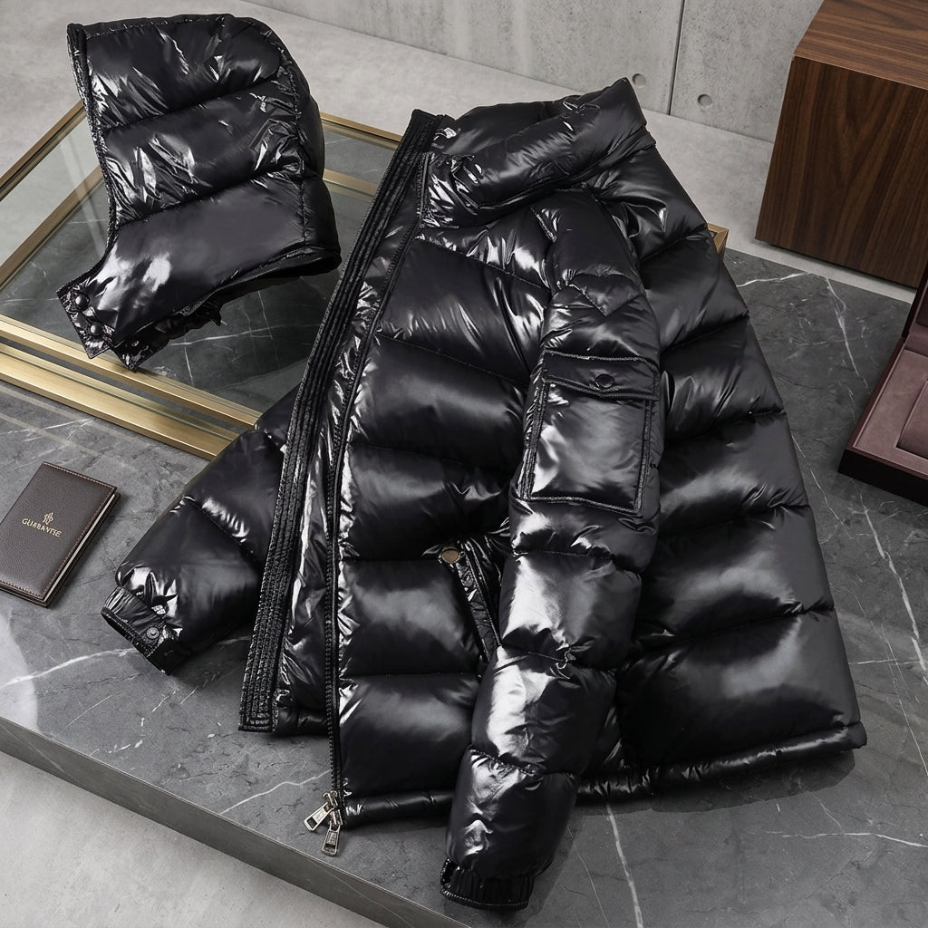 Men's Glossy Down Puffer Jacket with Detachable Hood