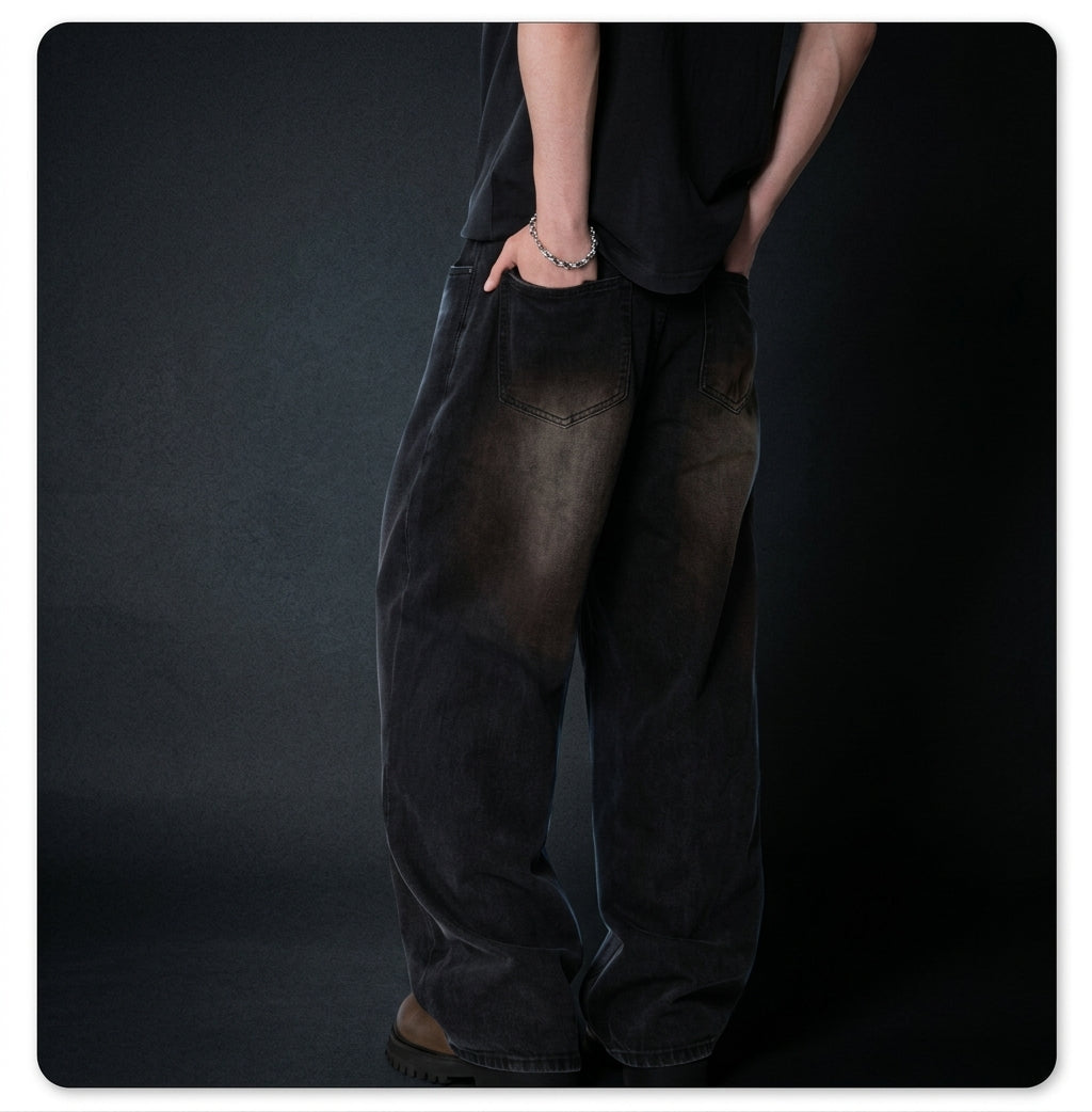 Jeans baggy a gamba larga in denim pesante