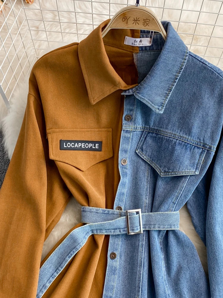 Sovracamicia ibrida in denim e cotone a contrasto