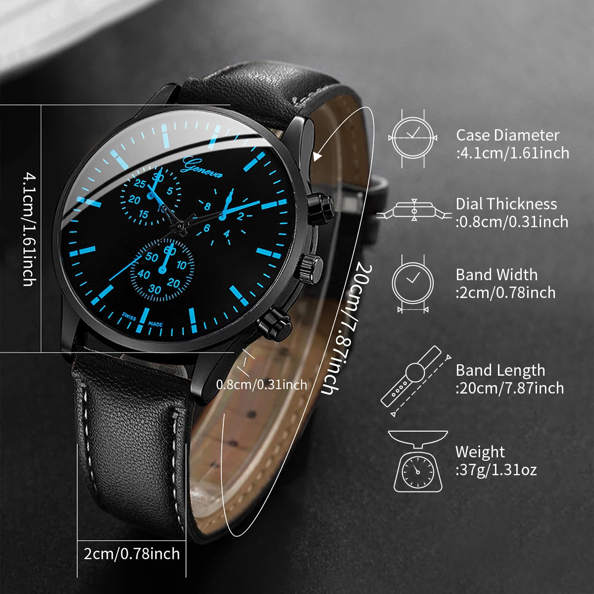 Men's Quartz Watch Gift Set with Bracelet & Necklace