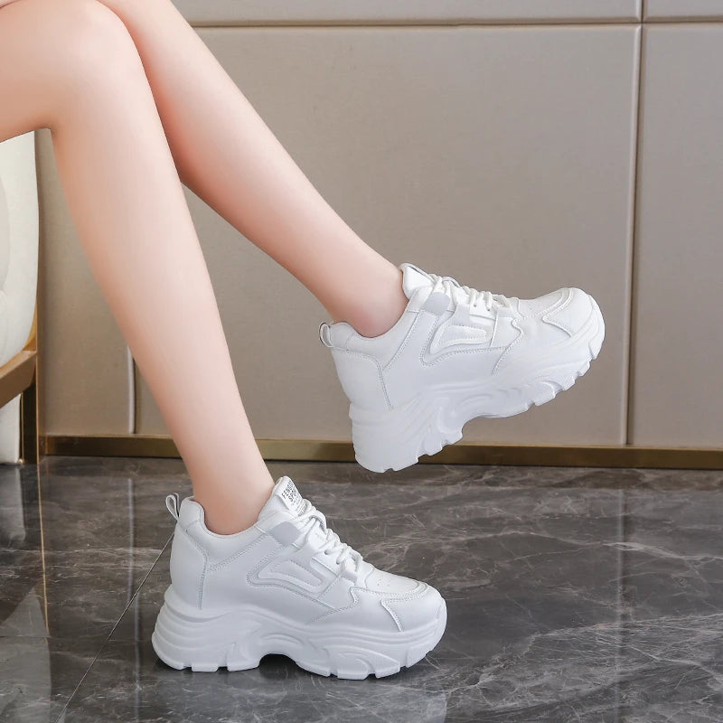 Women's Platform Lace-Up Sneakers – White & Black