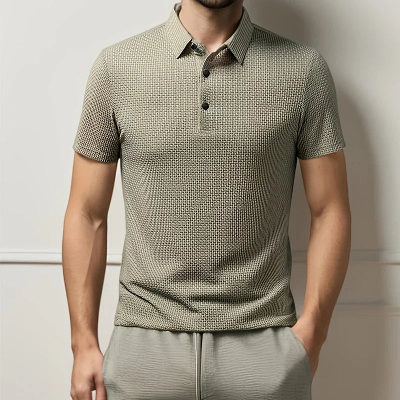 Polo a maniche corte da uomo in maglia lavorata – Top in maglia estivo casual traspirante con colletto a contrasto