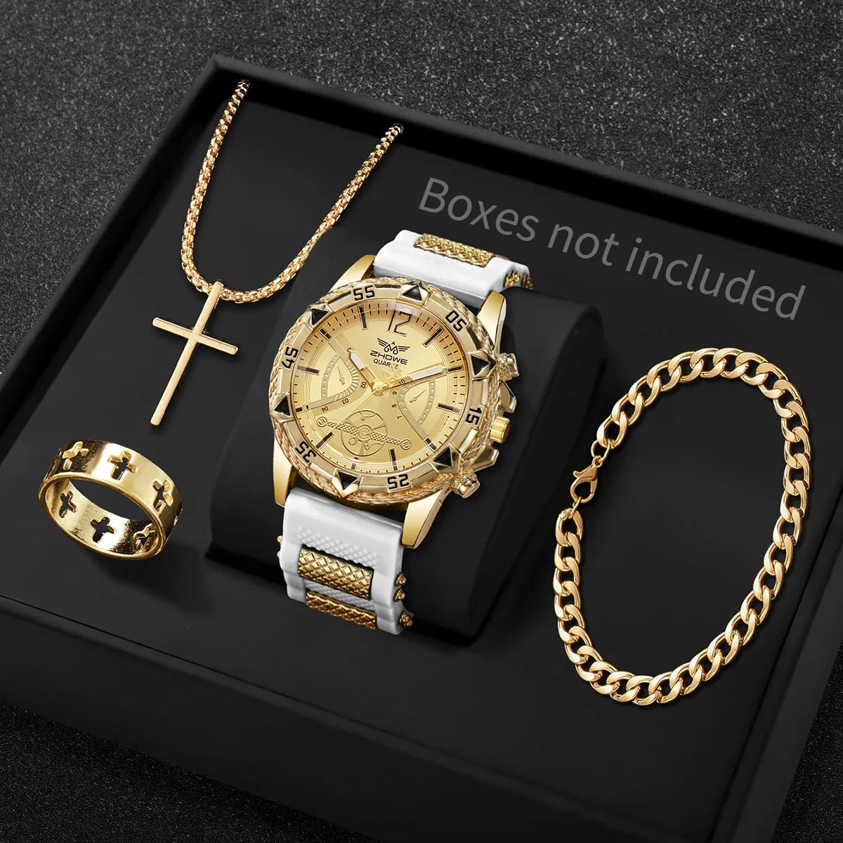 Men's 4-Piece Arabic Dial Quartz Watch & Jewelry Set