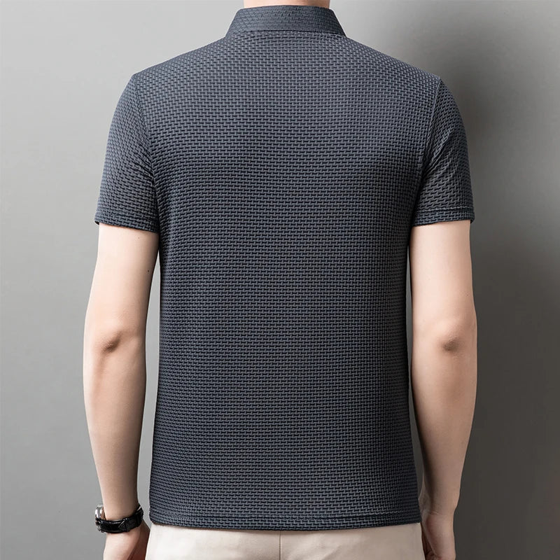 Polo a maniche corte da uomo in maglia lavorata – Top in maglia estivo casual traspirante con colletto a contrasto
