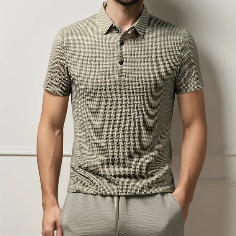 Polo a maniche corte da uomo in maglia lavorata – Top in maglia estivo casual traspirante con colletto a contrasto