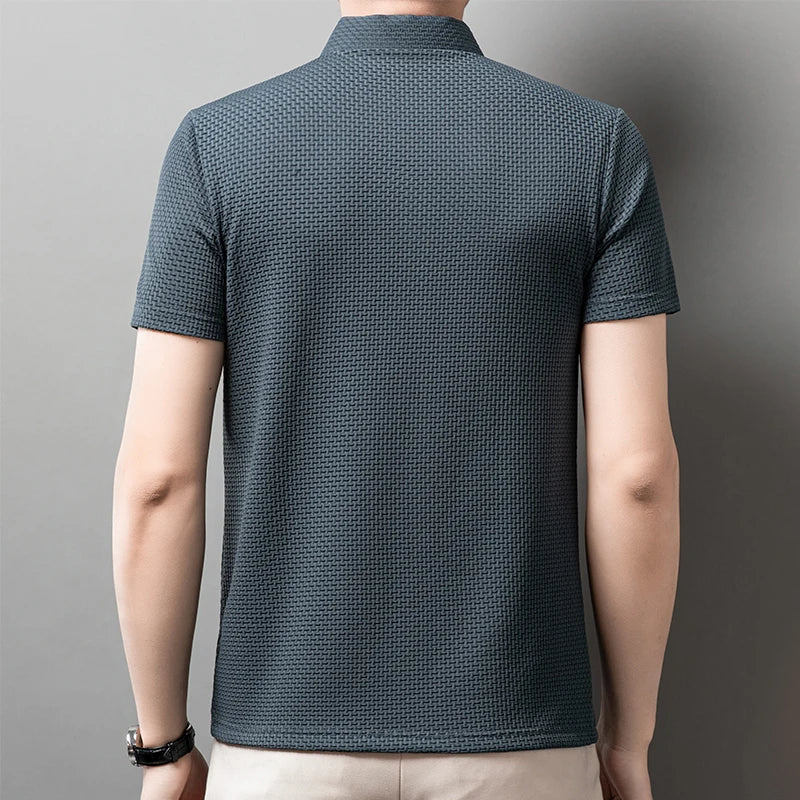 Polo a maniche corte da uomo in maglia lavorata – Top in maglia estivo casual traspirante con colletto a contrasto