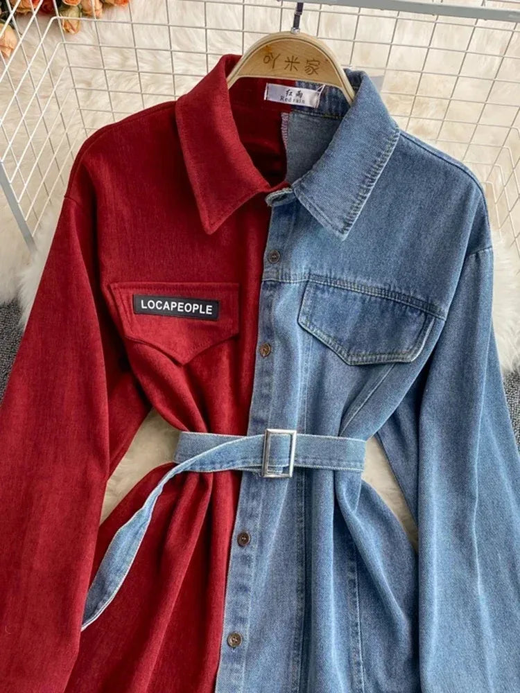 Sovracamicia ibrida in denim e cotone a contrasto