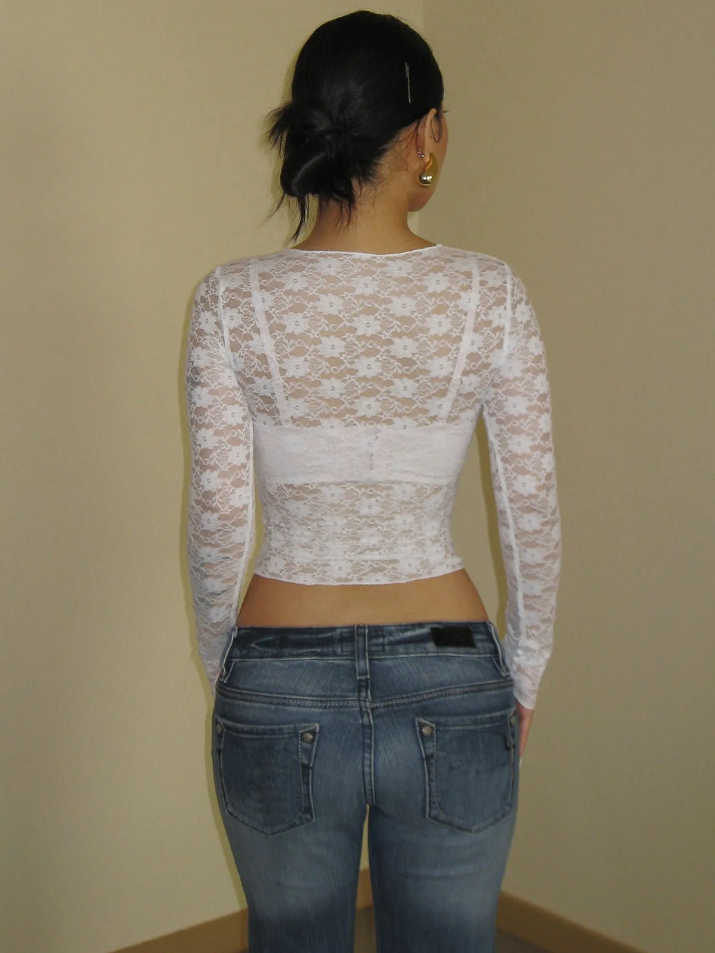 Women's Long-Sleeve Lace-Trim Slim Tee
