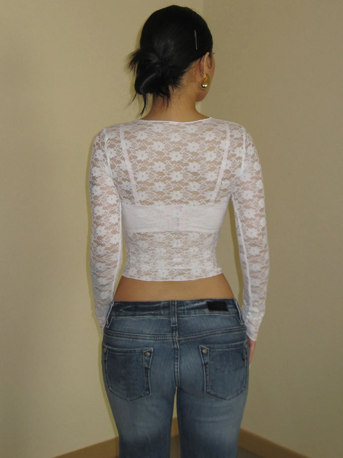 Women's Long-Sleeve Lace-Trim Slim Tee