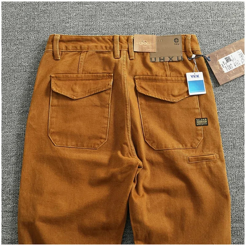 Men's Loose Straight-Leg Cotton Twill Cargo Pants