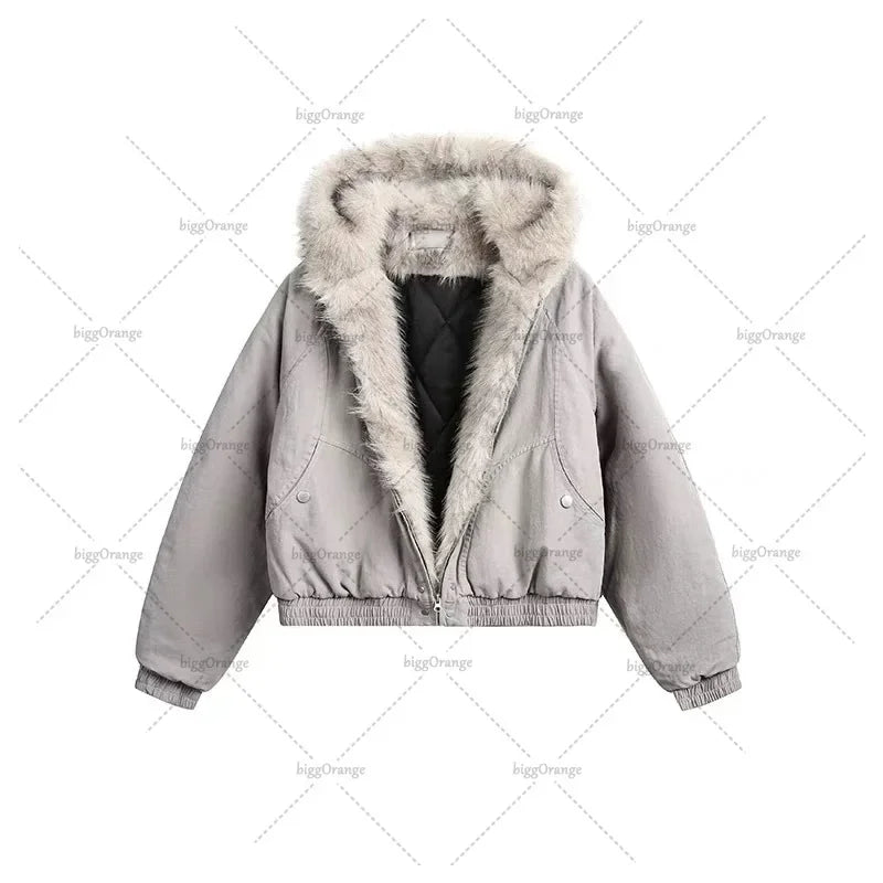 Unisex Retro Wool-Collar Quilted Jacket