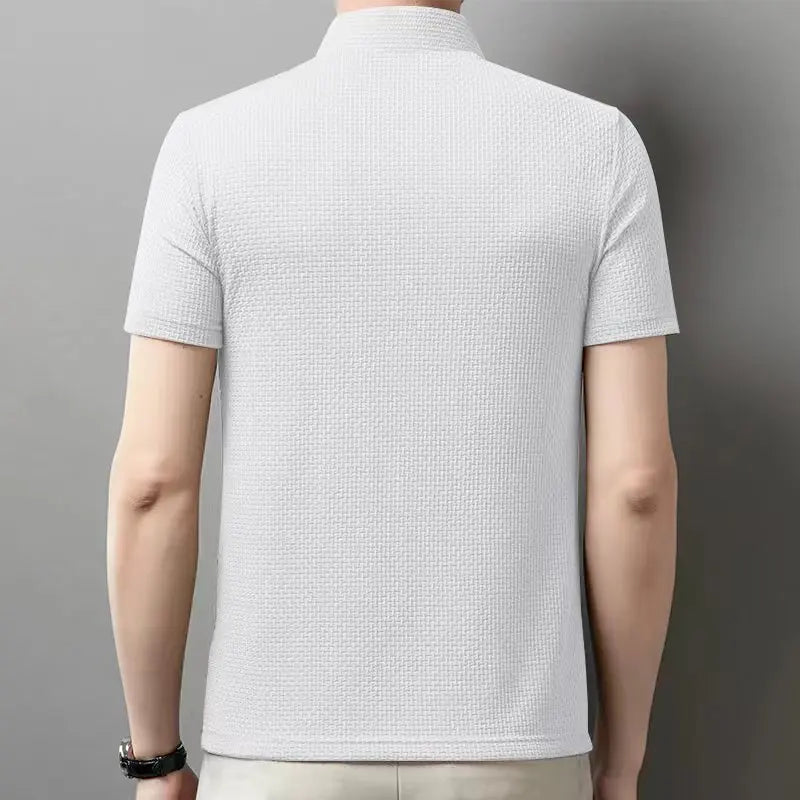 Polo a maniche corte da uomo in maglia lavorata – Top in maglia estivo casual traspirante con colletto a contrasto