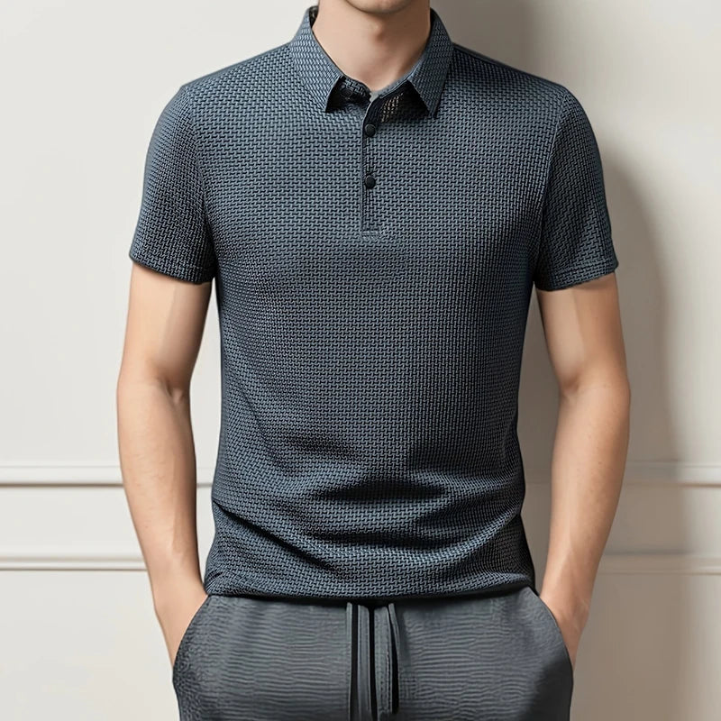 Polo a maniche corte da uomo in maglia lavorata – Top in maglia estivo casual traspirante con colletto a contrasto