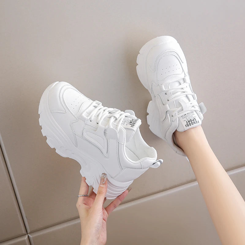 Women's Platform Lace-Up Sneakers – White & Black