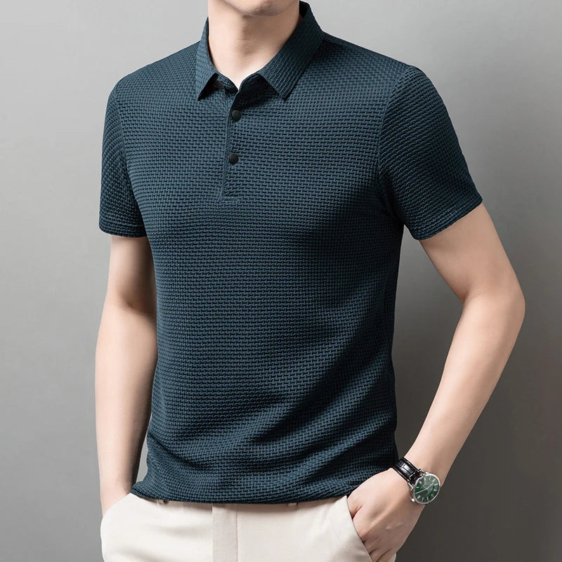 Men's Textured Knit Short Sleeve Polo Shirt