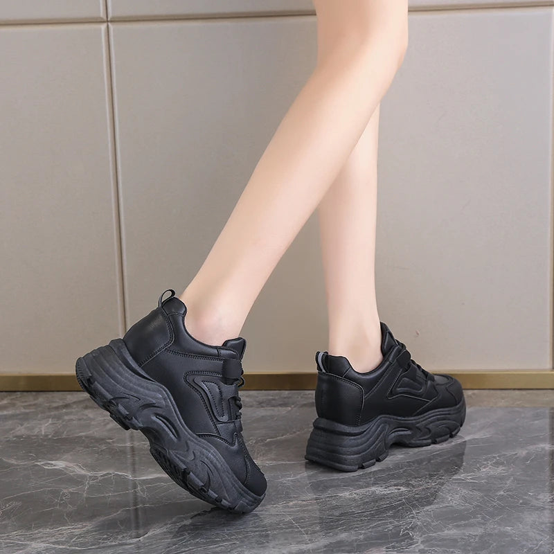 Women's Platform Lace-Up Sneakers – White & Black