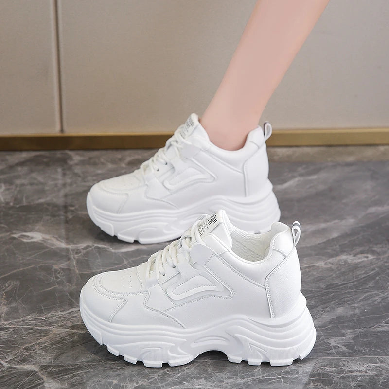 Women's Platform Lace-Up Sneakers – White & Black