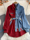 Sovracamicia ibrida in denim e cotone a contrasto