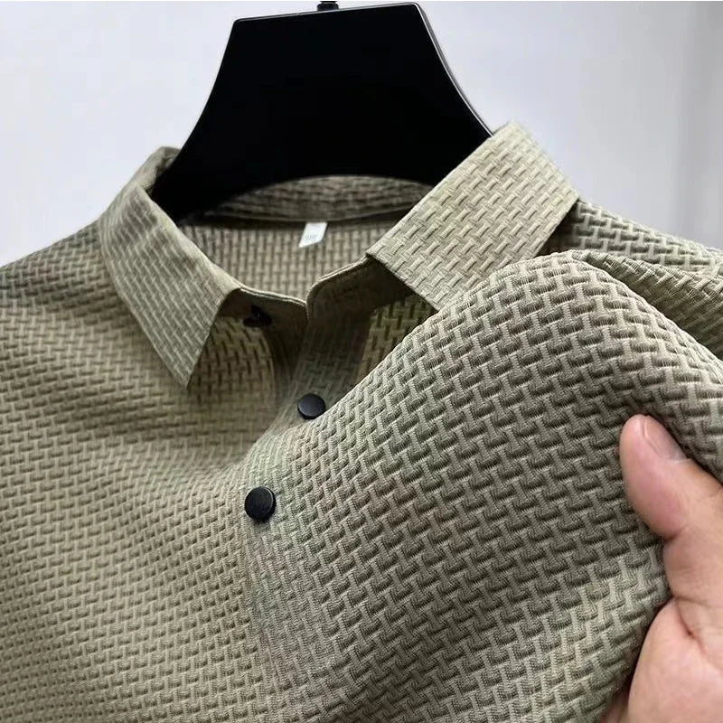 Polo a maniche corte da uomo in maglia lavorata – Top in maglia estivo casual traspirante con colletto a contrasto