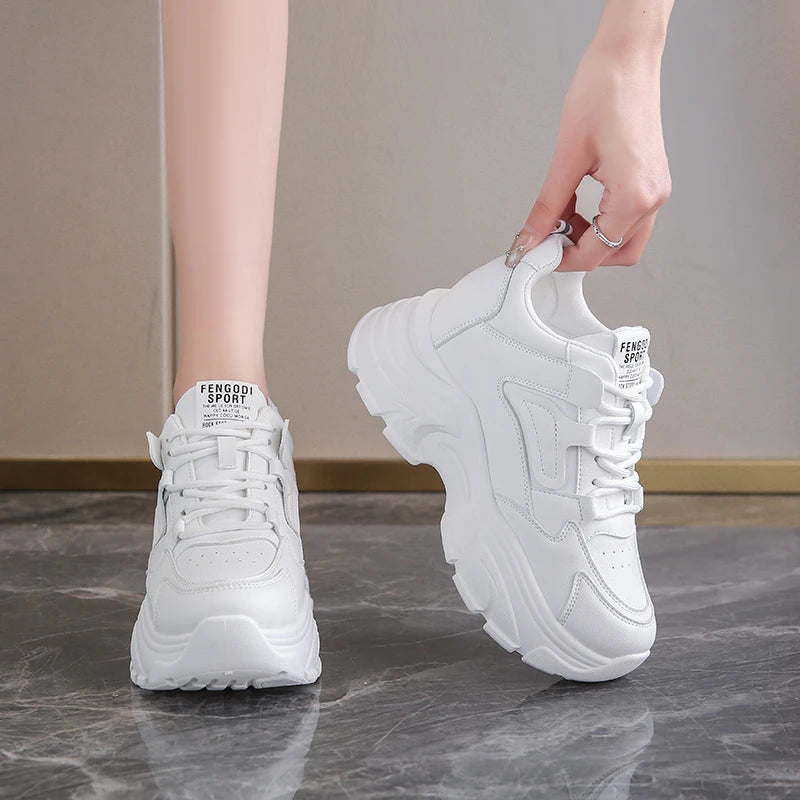 Women's Platform Lace-Up Sneakers – White & Black