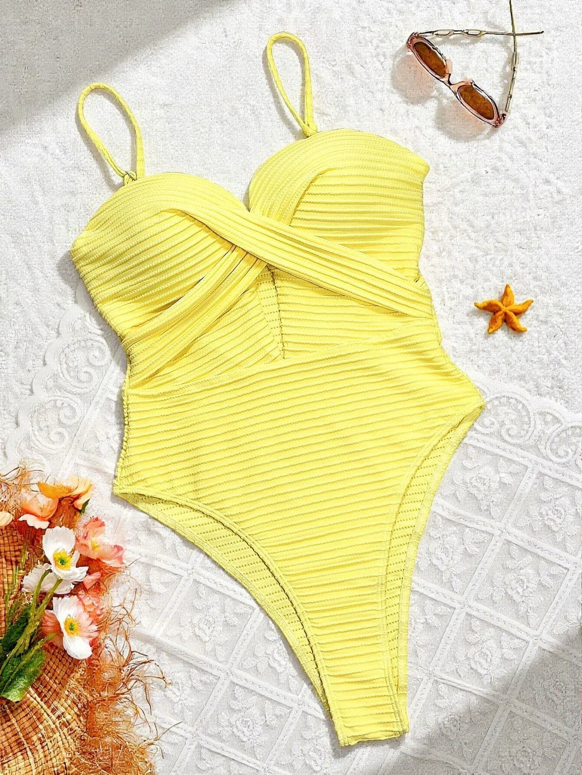 Monokini a coste con apertura a goccia Amalfi
