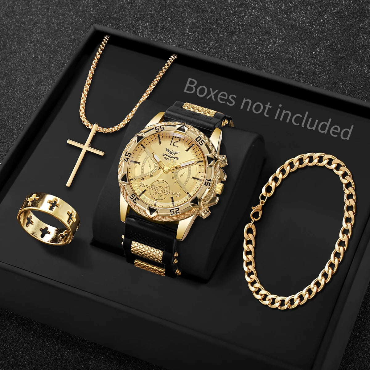 Men's 4-Piece Arabic Dial Quartz Watch & Jewelry Set