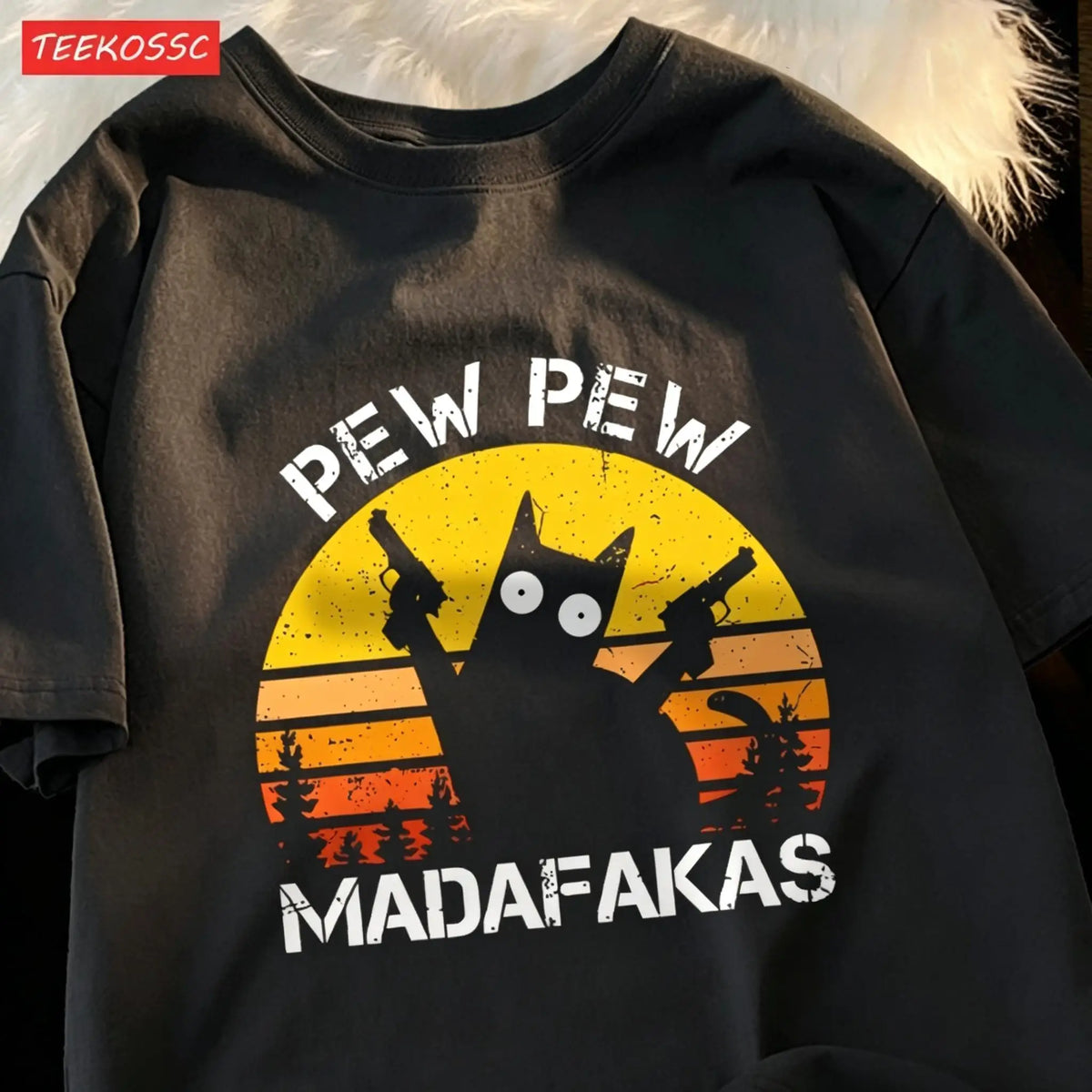 Men's Retro Cat Graphic Oversized T-Shirt